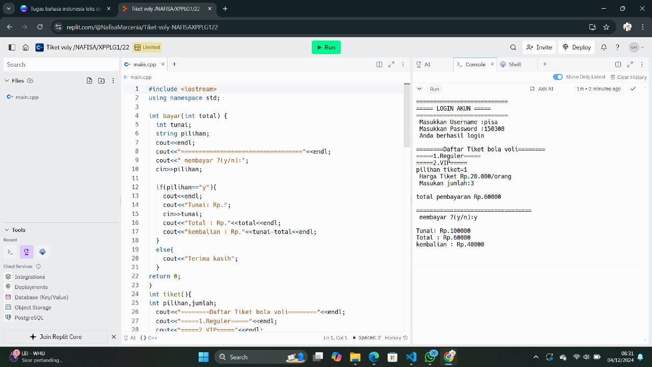 C++ project screenshot
